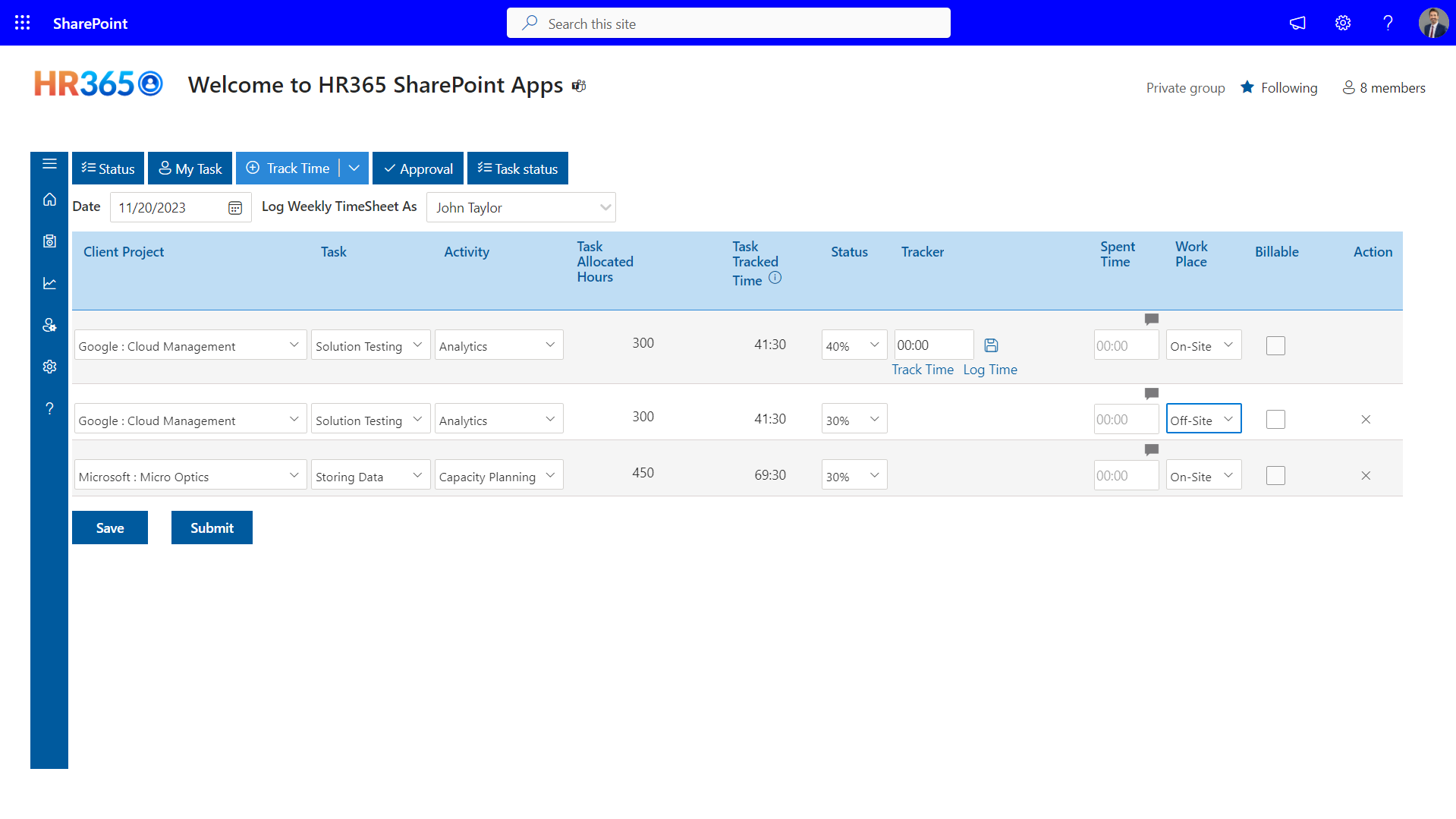 Microsoft Time Tracking Software Employee Timesheet App 365